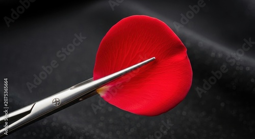 Rose Petal Being Cut with Scissors in Detailed Closeup Photography