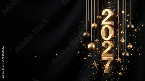 Luxury Gold Festive Backdrop with Hanging Ornaments for Events