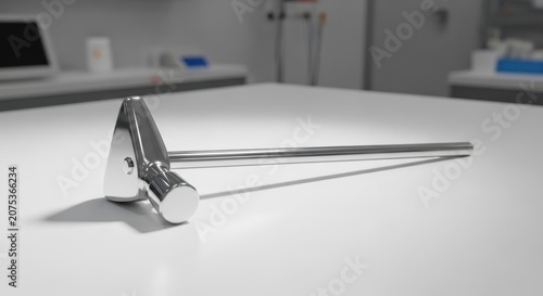 Shiny Metal Rod Lies on Modern Kitchen Countertop in Sleek Workspace
