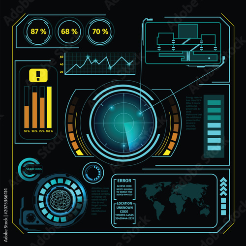 Advanced digital monitoring dashboard with radar map navigation and global statistics interface dashboard monitoring interface technology statistics navigation security analysis futuristic