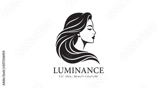 Tableau sur toile Elegant monochrome silhouette vector of a woman face profile with flowing hair,