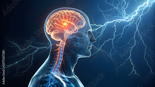 Severe migraine attack visualized with a glowing head