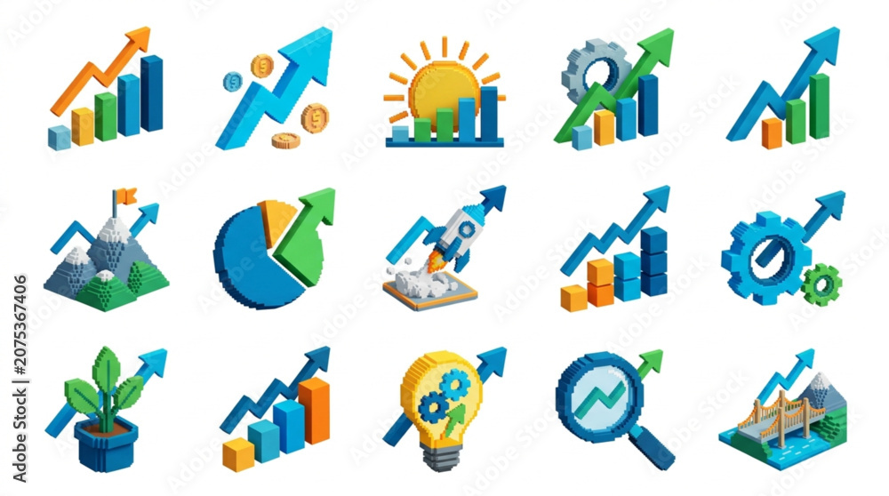 Fototapeta premium Collection of business growth and financial success icons.
