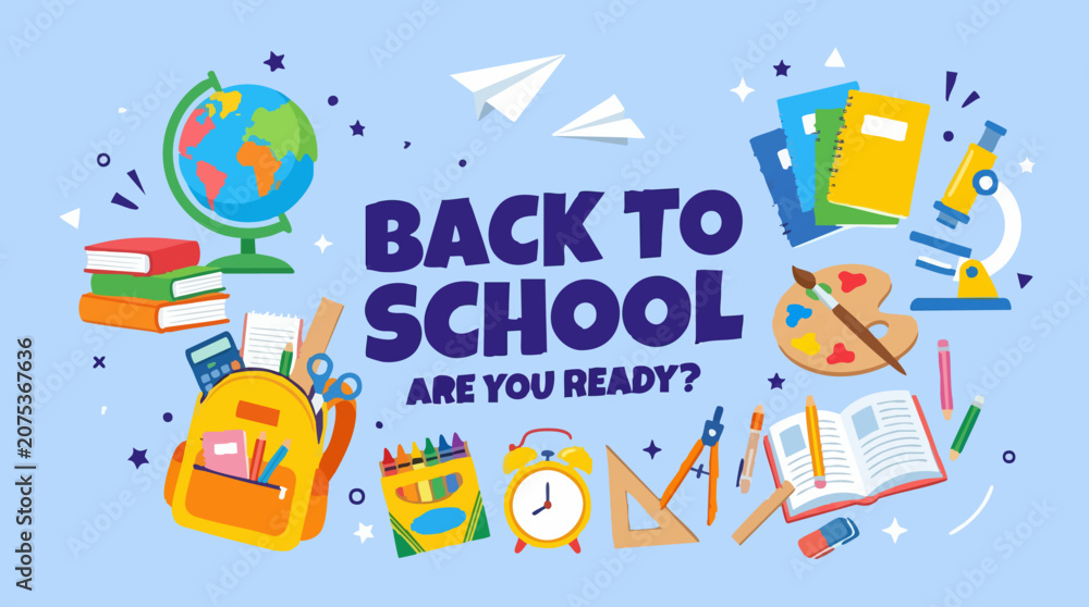Naklejka premium Colorful Back to School illustration with various educational items