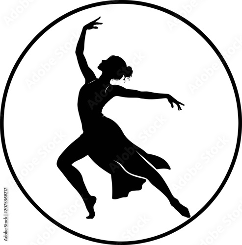 A woman dances energetically in a circular frame with her arms raised.