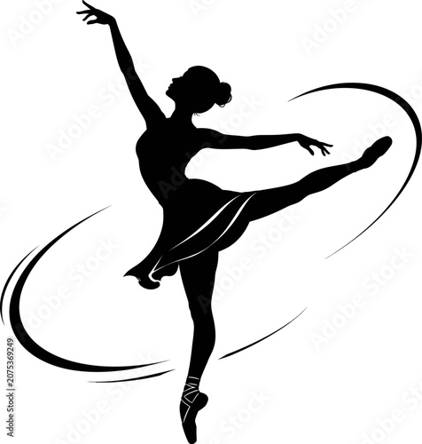 A dancer performs a dynamic ballet pose in a studio with flowing movements and elegant lines.
