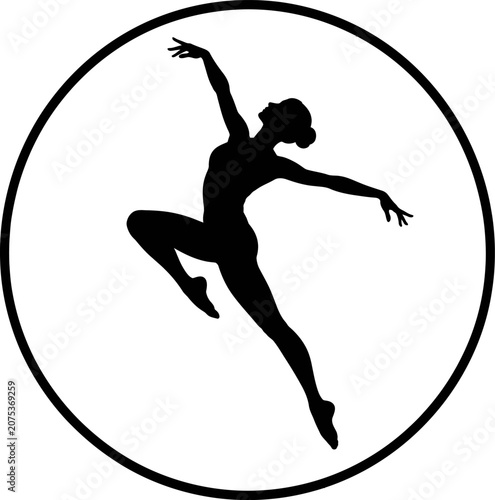Woman performs dynamic dance move in circular frame with energetic leap