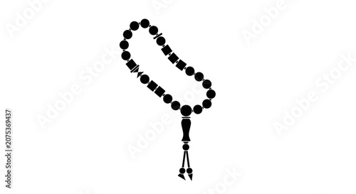 Black Islamic prayer beads tasbih silhouette isolated on white background.