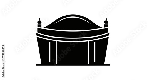 Minimalist black silhouette icon of a domed building structure.
