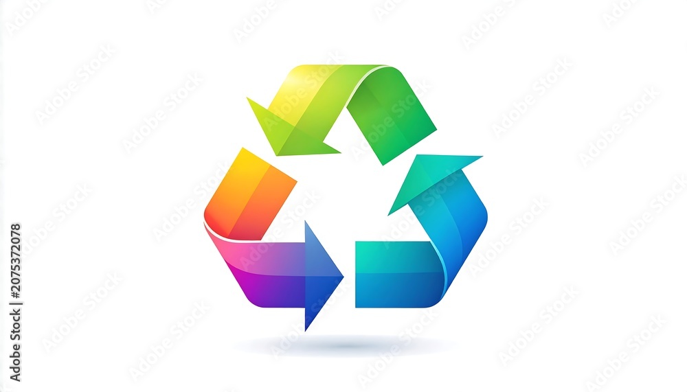 Fototapeta premium Colorful Recycling Symbol Floating on Clean White Background