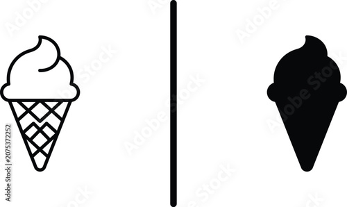 Fotografie 📋 Title: Soft serve waffle cone ice cream vector icon set