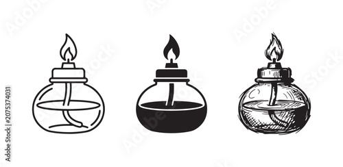 Konstfotografi Alcohol lamp with detailed wick and flame icons