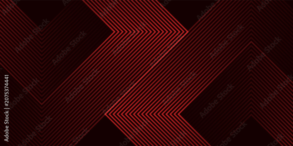 Naklejka premium Abstract red neon arrow light glow background. Futuristic cyber laser line motion banner for casino. Dynamic techno perspective beam 3d graphic design. Cool party power and energy boost led tunnel