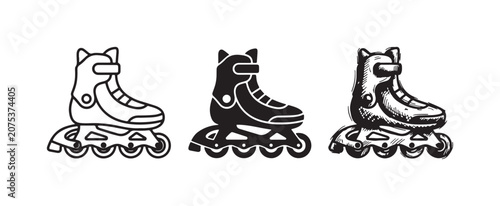Фотография Inline Skate Icons Set: Outline, Solid Black, and Hand-Drawn Sketchy Styles