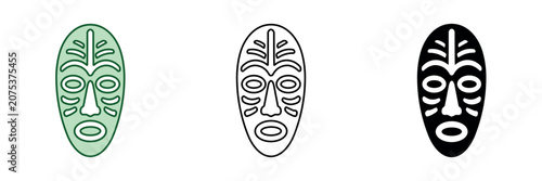 Billede på lærred Tribal mask designs in green, outline, and black fill variations