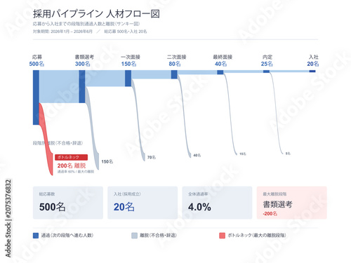 Fotografie Recruitment pipeline sankey diagram vector editable template with application sc