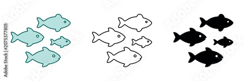 Quadro su tela A school of fish swimming together in a stylized illustration