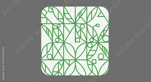 Abstract Geometric Pattern with Green Linear Elements on Light Background.