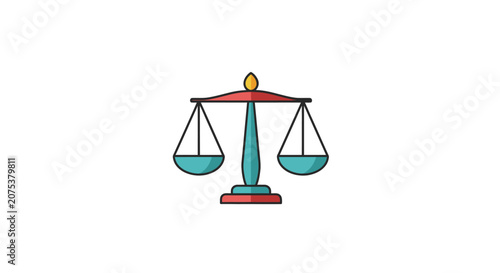 Colorful hand drawn illustration of a balanced justice scale icon.