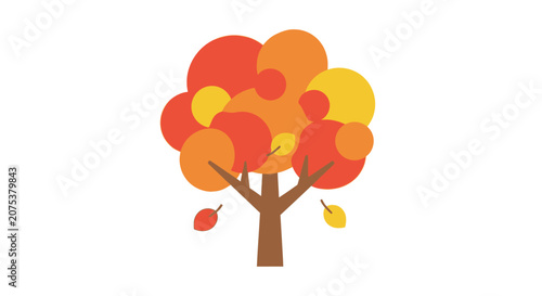 Stylized autumn tree with falling leaves illustration.