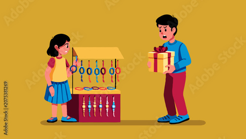 Boy giving gift to girl at watch shop to surprise her on special occasion
