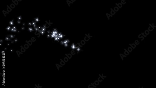 White Glowing Glitter Sparkle Star Trail with Twinkling Fairy Dust, Shimmering Magic Particles, cartoon doodle sparkles, fairy dust glitter stars trail on black screen, Curved Light Motion, 4k