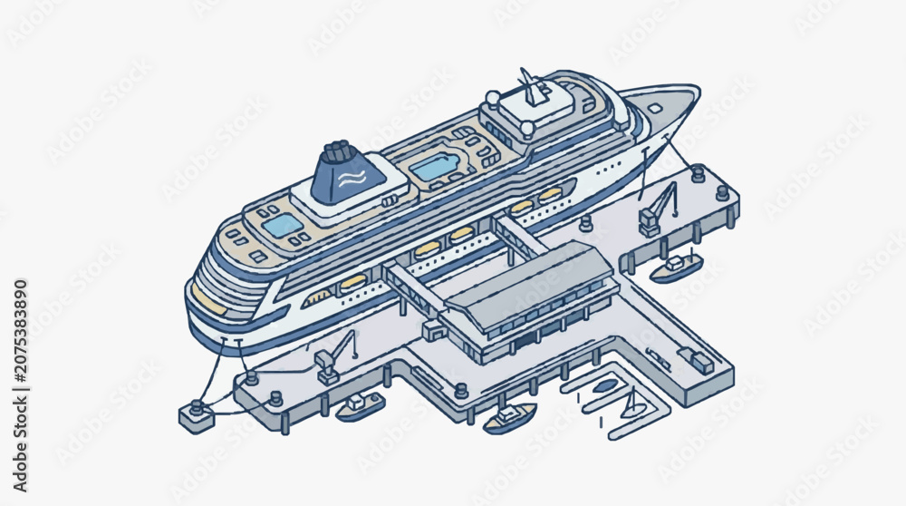 Φωτογραφία Modern cruise ship docked at a pier illustration.