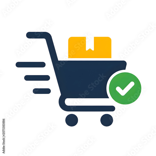 Shopping Cart with Checkmark Icon.