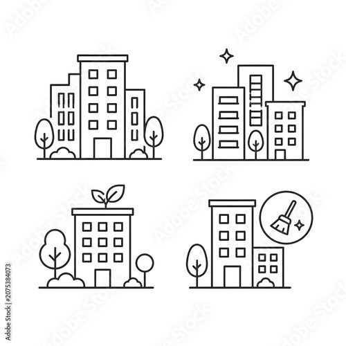 Simple line drawing city buildings.