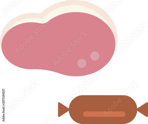 シンプルでかわいいお肉とソーセージのアイコン（フラットデザイン）