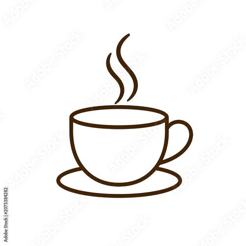 Steaming hot coffee cup line art.