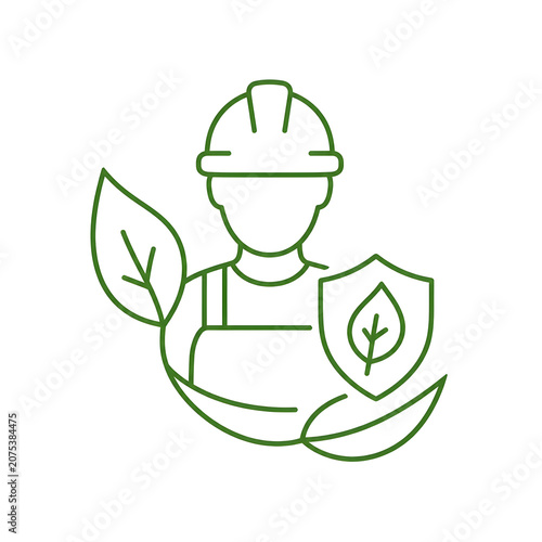 Sustainable worker with green shield.