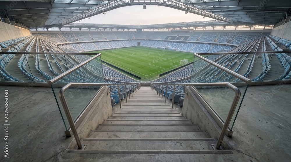 Fototapeta premium Wide view of empty football stadium from upper concourse