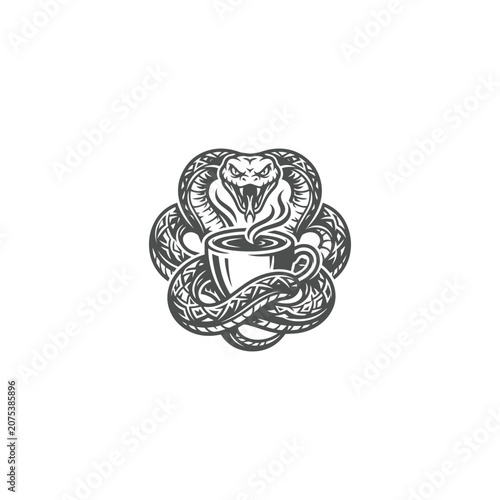 Vintage Cobra Snake Wrapped Around Coffee Cup Logo Vector Illustration