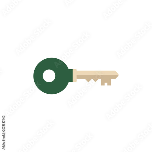 Green key with beige shaft against white space representing access and opportunityIsolated on white background
