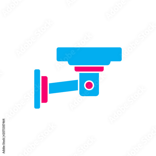Security camera mounted on wall during daytime with a simple flat design style isolated on white background