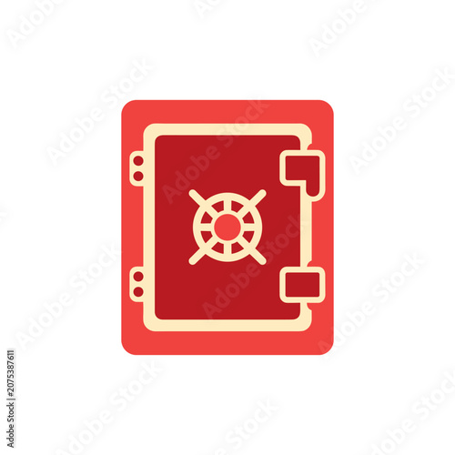Red vault door with cream trim in a simple flat design style showing security and financial protection isolated on white background