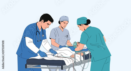Medical Team Caring for Patient in Hospital Bed