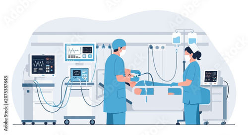 Medical Team Caring for Patient in Intensive Care Unit
