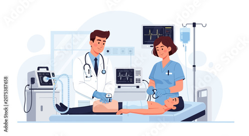 Medical Team Caring for Patient in Intensive Care Unit