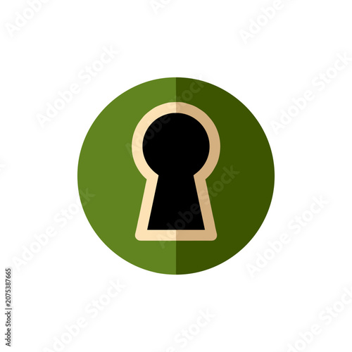 Keyhole icon with a green circle background representing security during access control in a secure system Isolated on white background