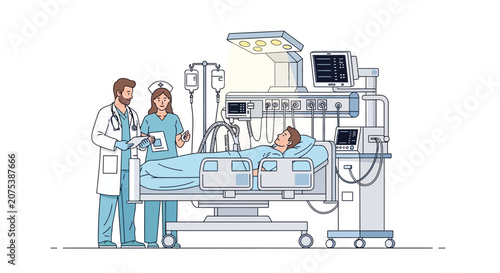 Medical Team Caring for Patient in Intensive Care Unit