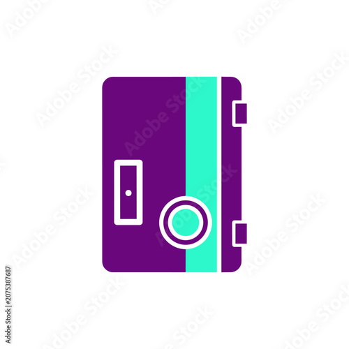 Purple and teal vault door icon with a secure lock mechanismisolated on white background