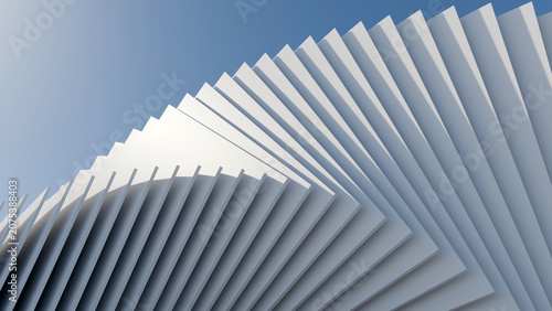 Foto Abstract 3D render of white geometric overlapping panels forming a fan shape