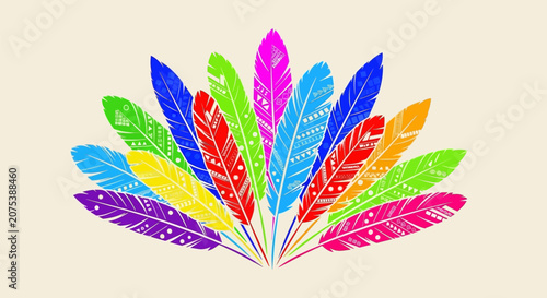 Vibrant Colorful Feathers Arranged in a Fan Shape.