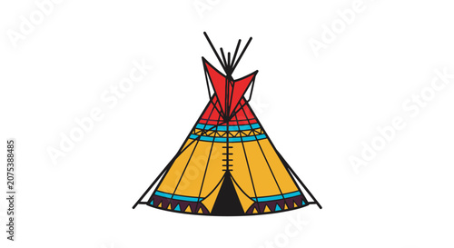 Colorful Hand Drawn Native American Teepee Tent Illustration.