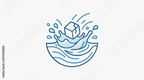 Canvastavla Ice cube splashing into water creating ripples and drops.
