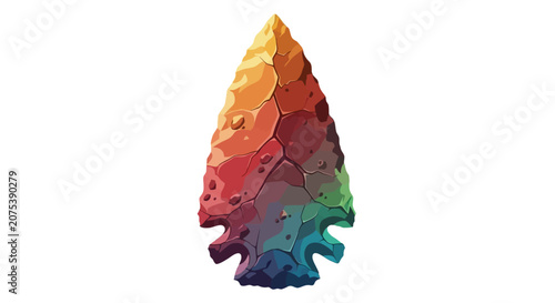 Vibrant rainbow colored arrowhead isolated on white background.