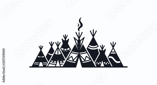 A village of Native American teepees illustration.