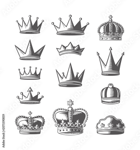 Photography Collection of twelve vintage style crowns in dark grey royalty regal symbol
